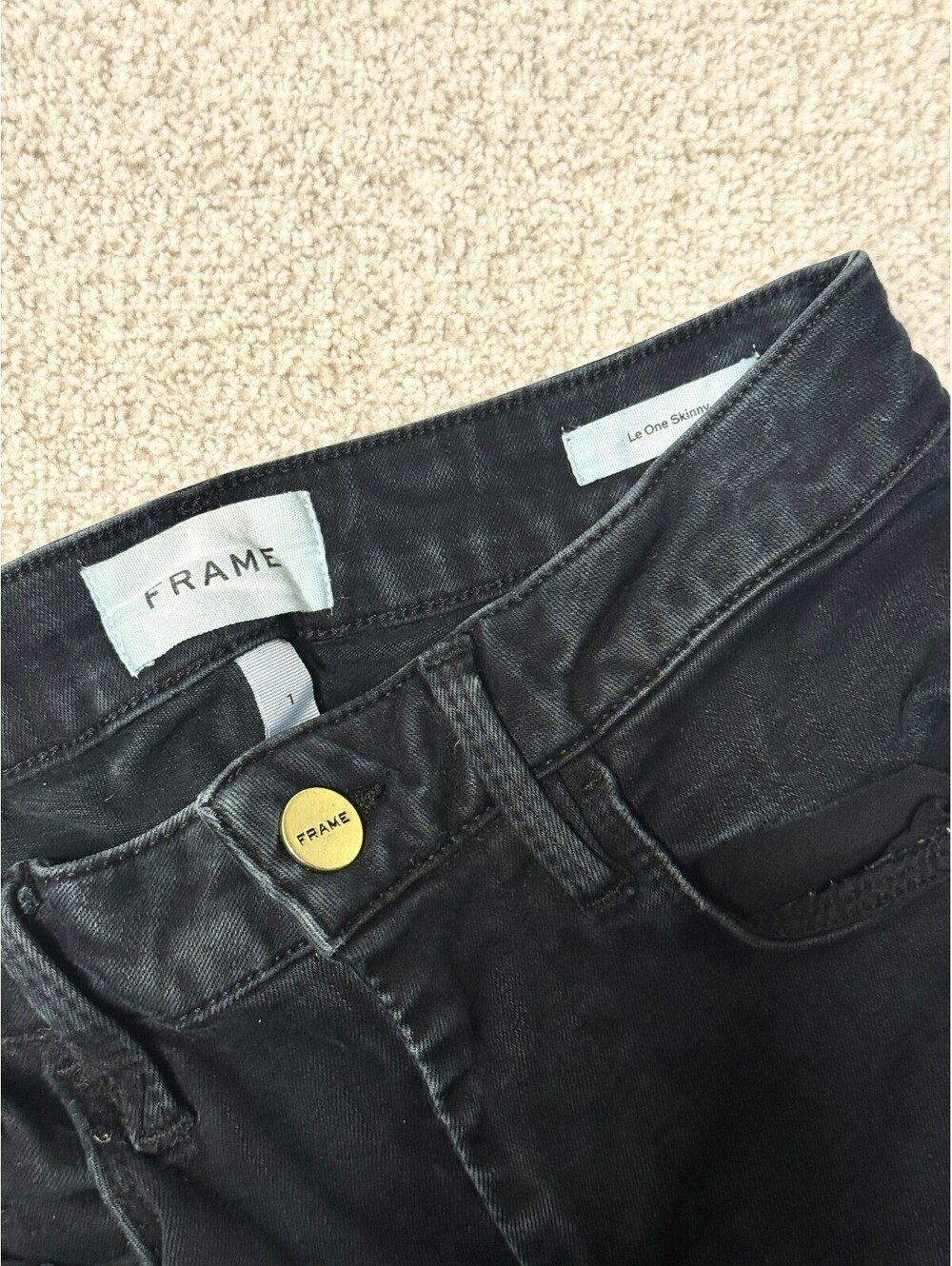 FRAME Le One Skinny Larsen Black High Rise Stretch Jeans Size 1
